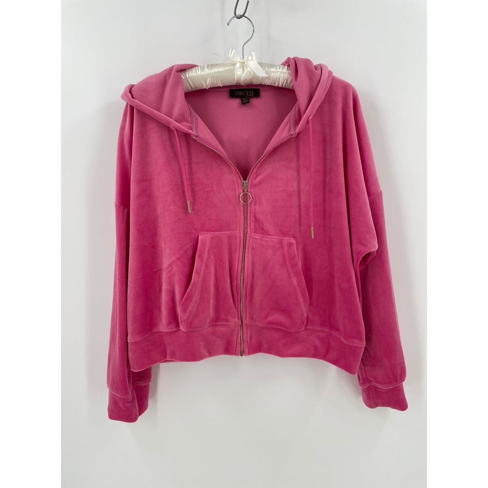 Truth by Republic Pink Velour Zip Hoodie XL Y2K Lounge Athleisure Jacket